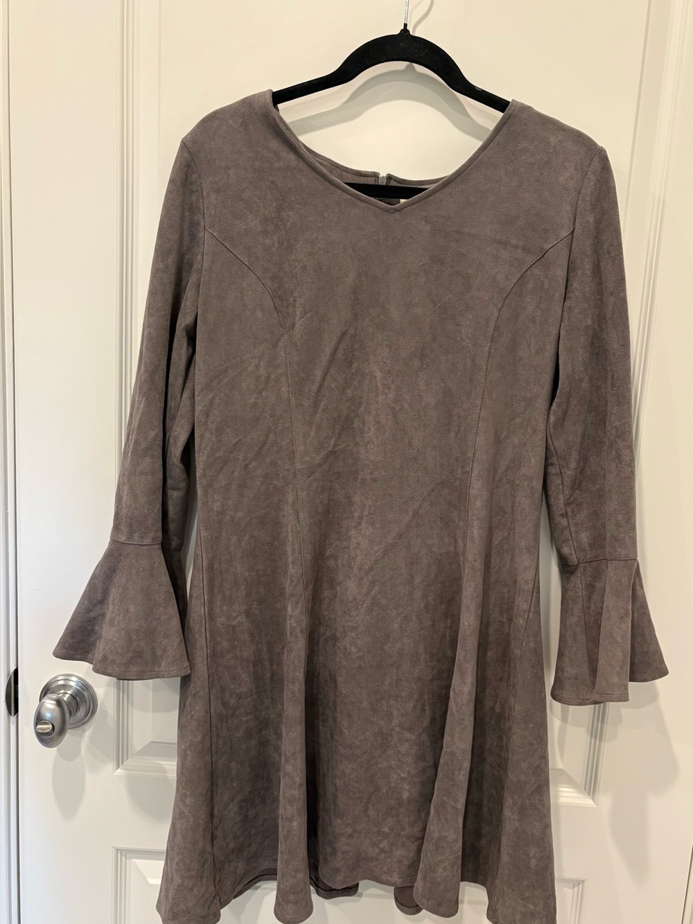 Aryeh Anthropologie Gray Brushed Faux Suede Flare Sleeve A-Line Dress L